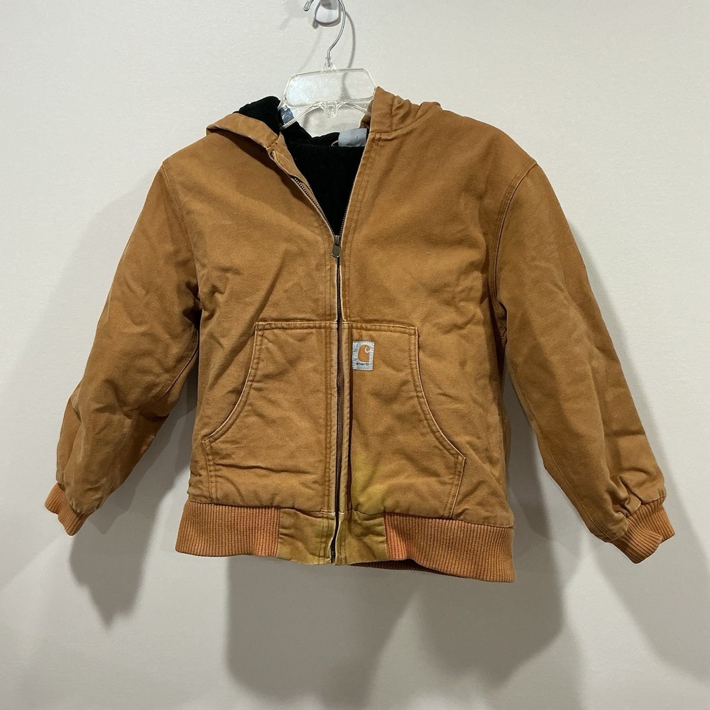Carhartt Jacket Youth Medium 10-12 Brown Hooded Quilted Lined Workwear Coat‎